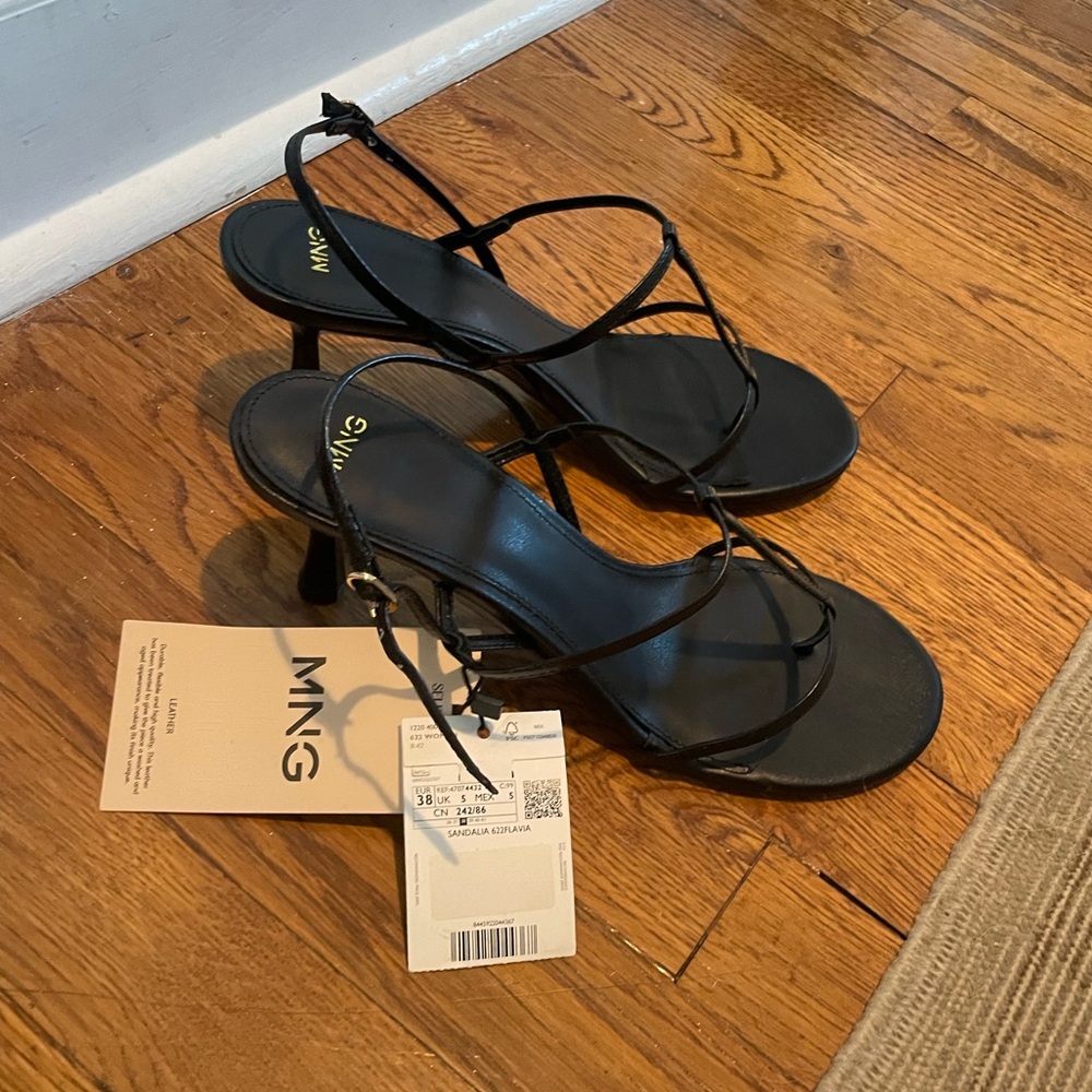 NWT Mango Heeled leather sandals with straps - Picture 10 of 11